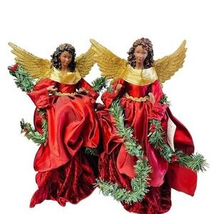 Unbranded Black Angel Tree Topper Christmas Decor 16in Red Gold Set of 2